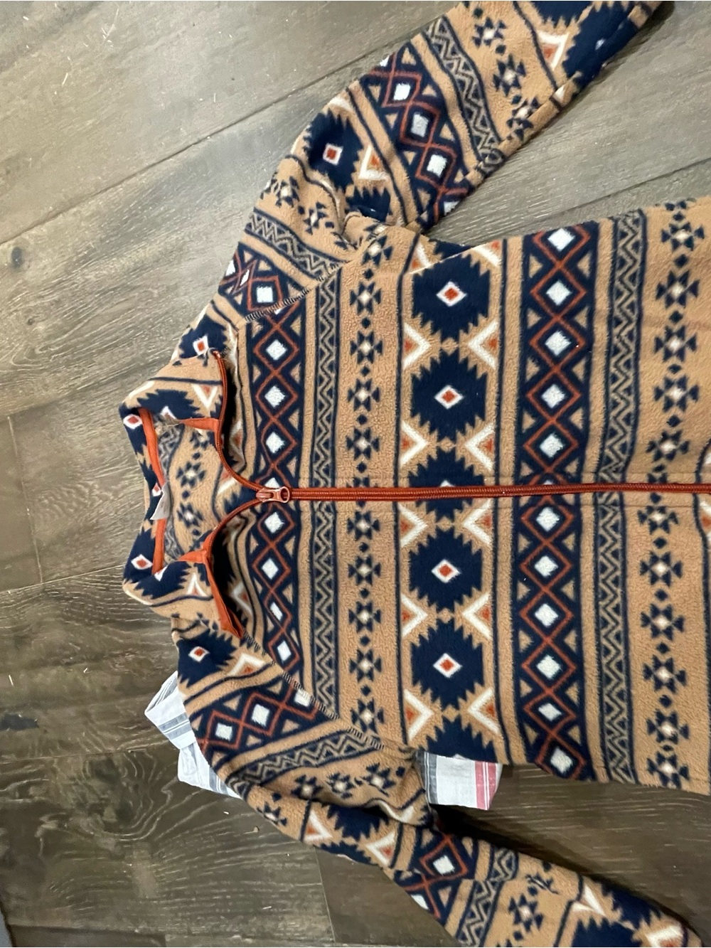 Kids Aztec Zip-Up Fleece Jacket in Tan & Navy and polo and button up shirt - Picture 2 of 7